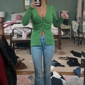 Astr Green Ruched Front Blouse